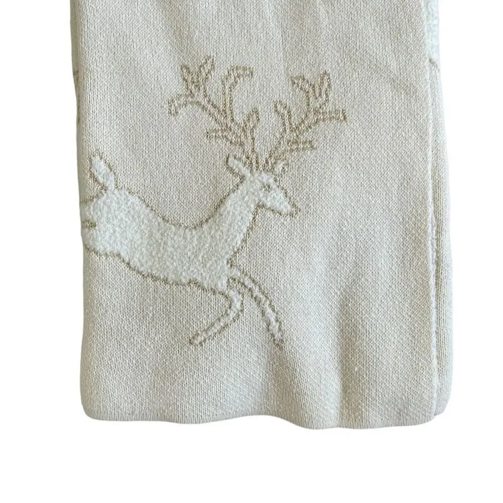 Magaschoni CHRISTMAS Reindeer Knit Holiday Throw 50x60 Holiday Cream & Gold New